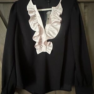 Banana Republic Black Long Sleeve Ruffled Blouse